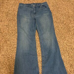 Old Navy High-Rise Flare Jeans 16 Dark Blue Denim Zip Fly Pockets Casual Classic